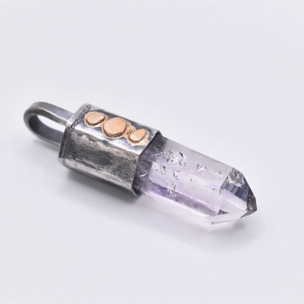 Handmade Brandberg Quartz Enhydro Dow Crystal Silver & Gold Pendant
