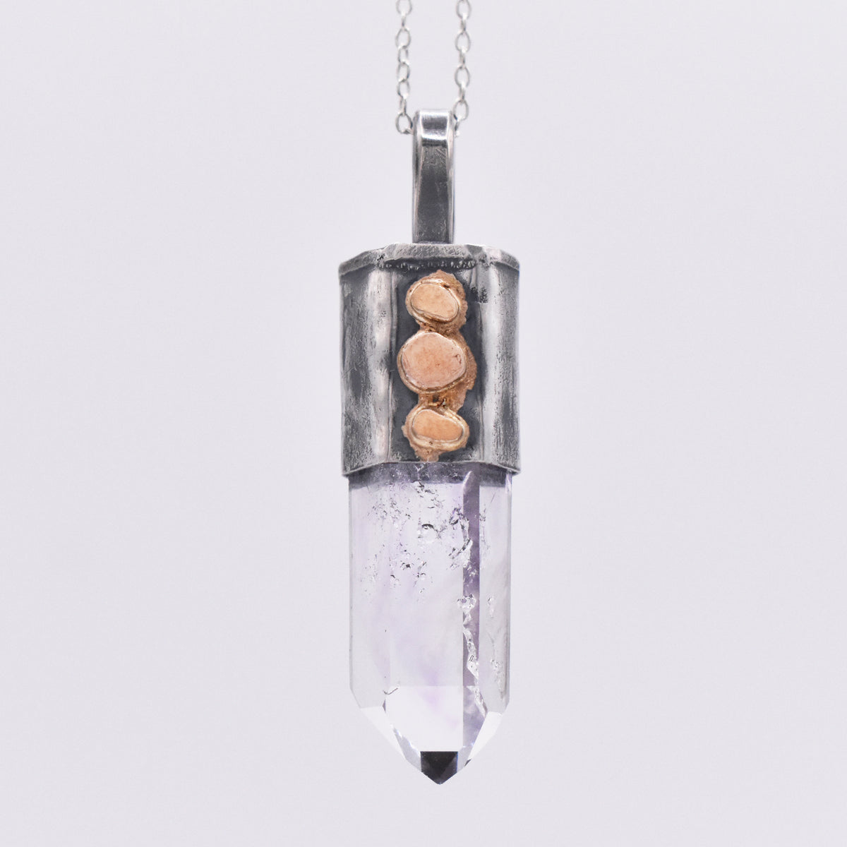 Handmade Brandberg Quartz Enhydro Dow Crystal Silver & Gold Pendant
