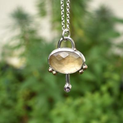 Handmade Citrine & Mahenge Pink Spinel Silver & Gold Pendant