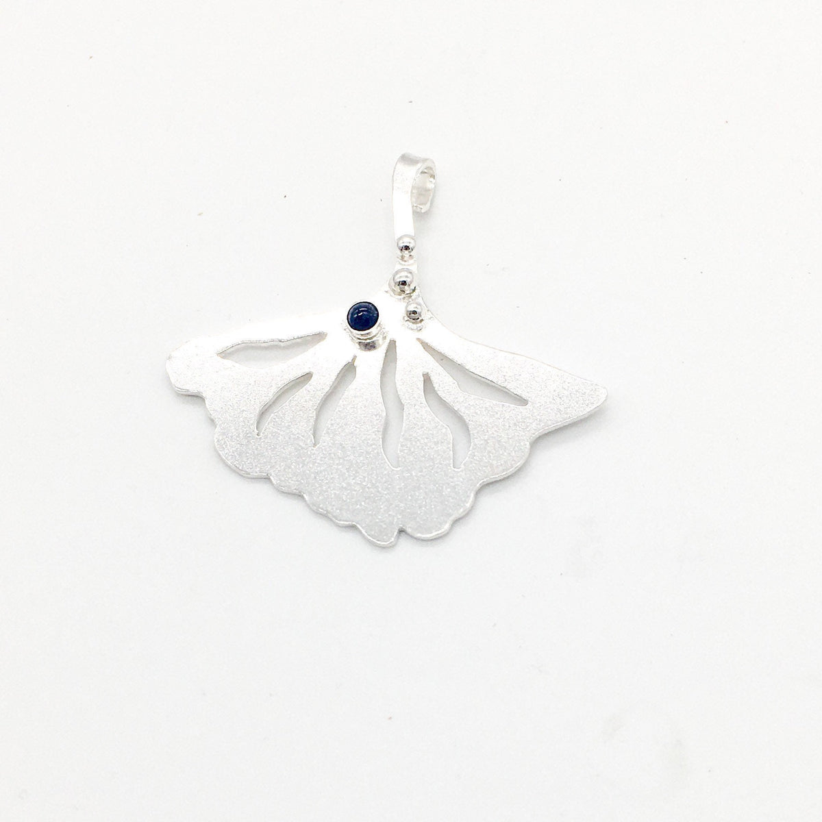 Natural Sapphire Sterling Silver Ginkgo Leaf Pendant