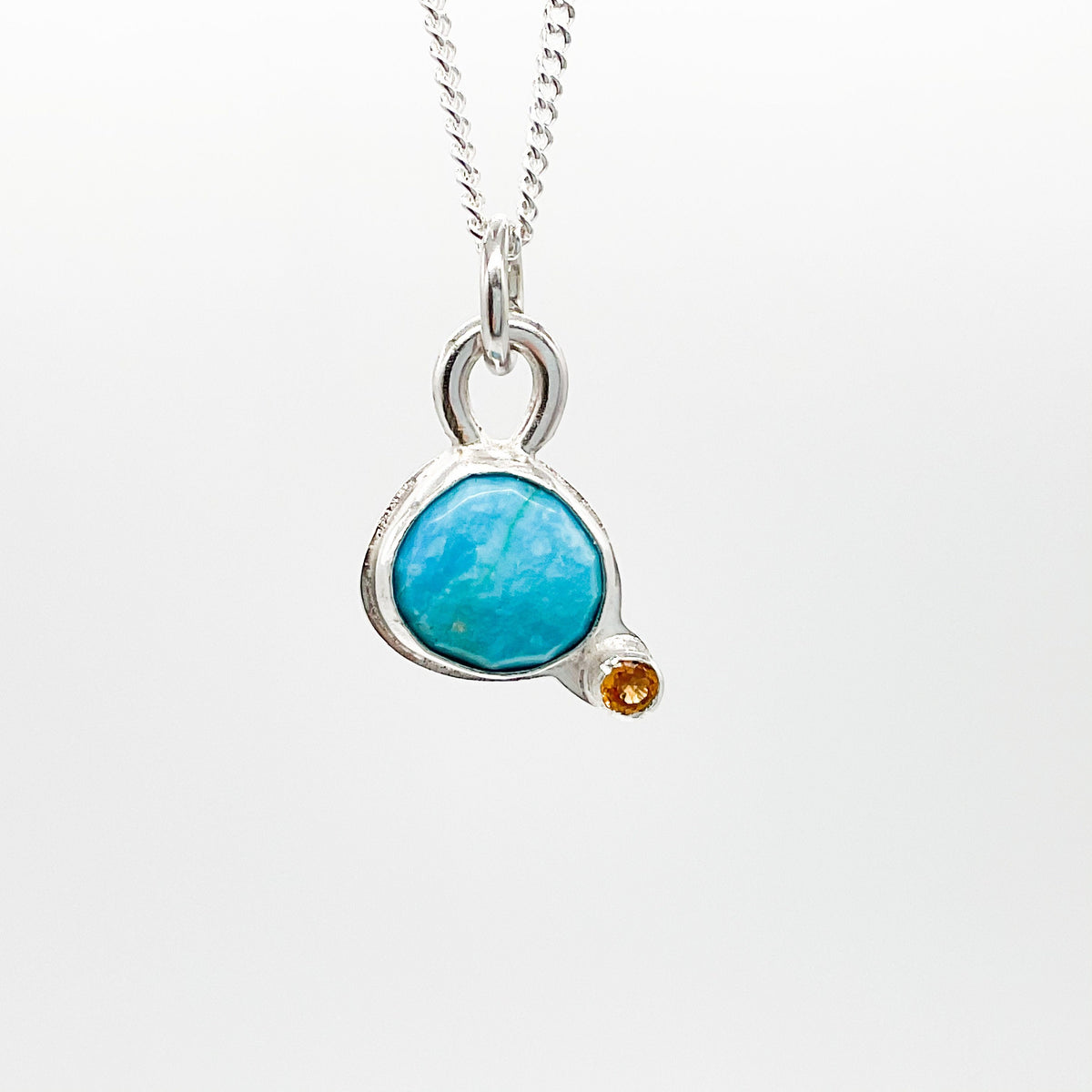 Handmade Turquoise and Songea Sapphire Sterling Silver Pendant