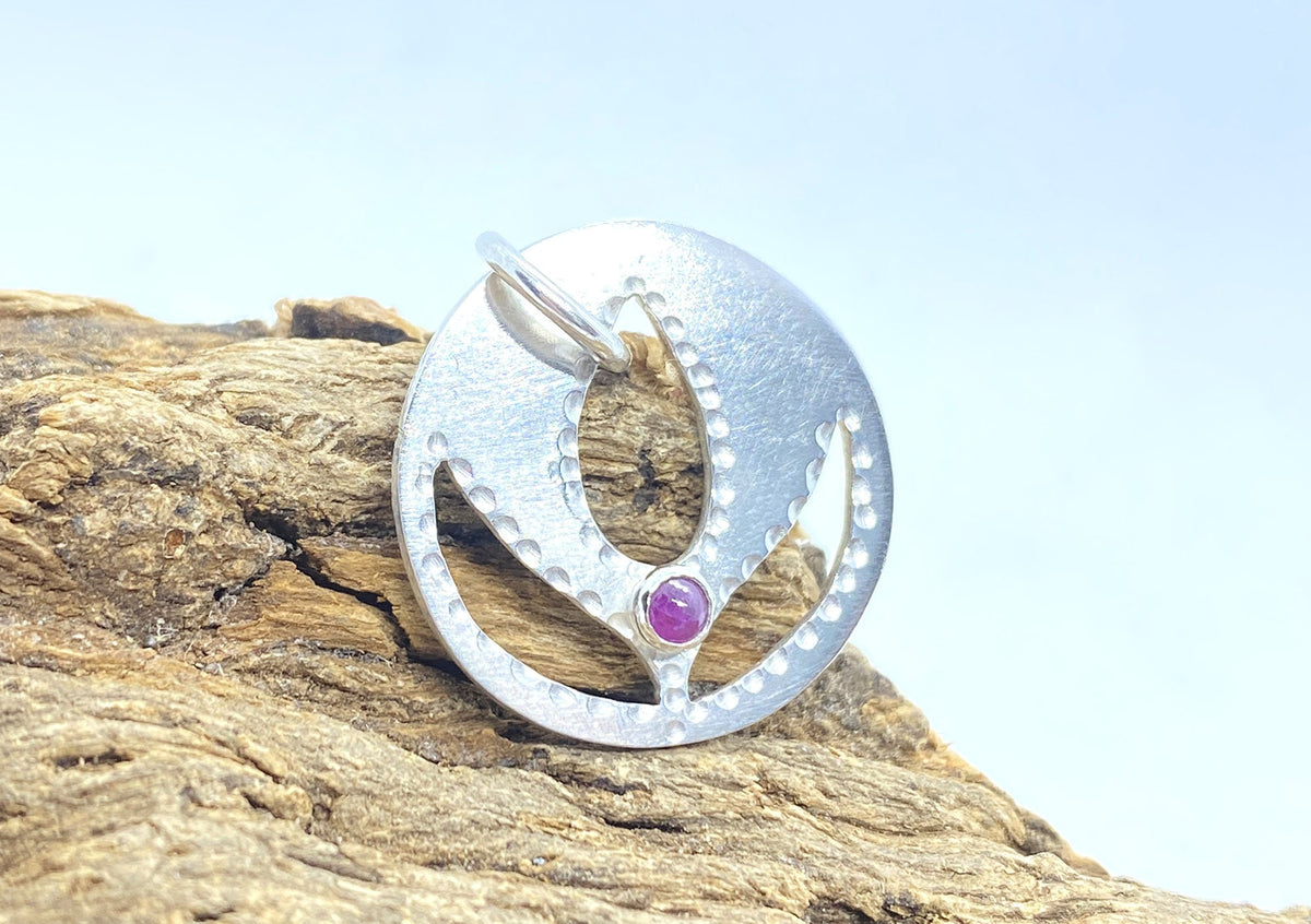 Ruby Lotus Pendant Handmade in Sterling Silver