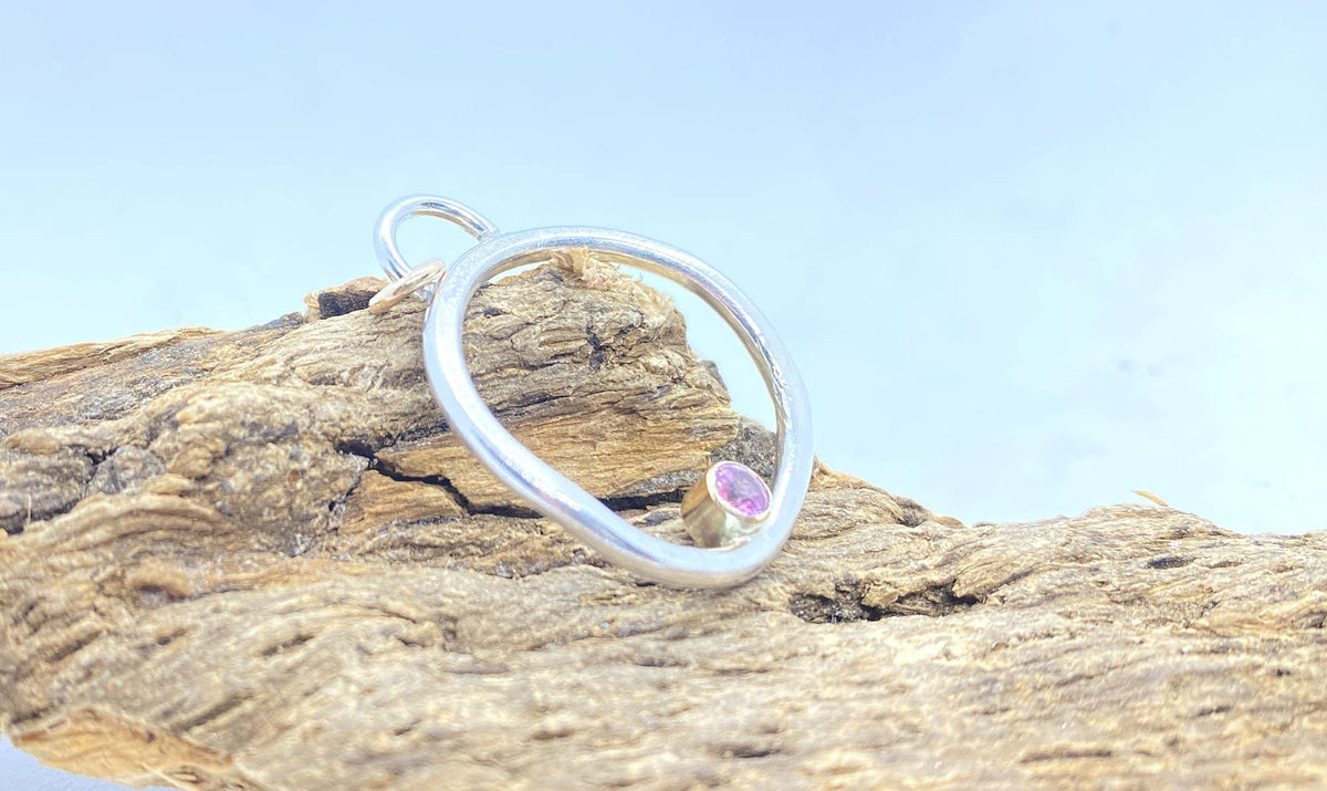 Pink Sapphire Silver & Gold Pendant