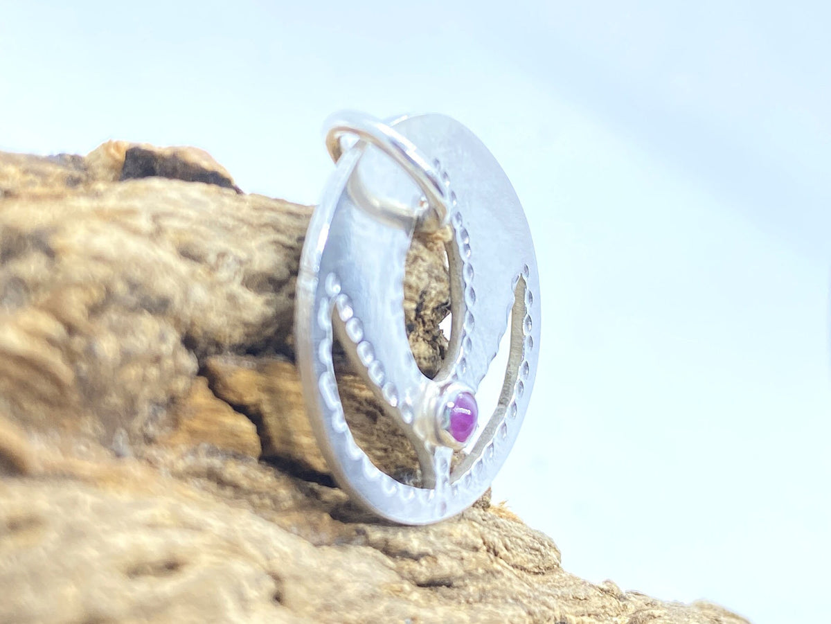 Ruby Lotus Pendant Handmade in Sterling Silver