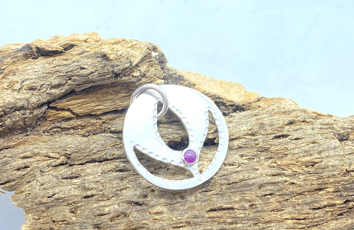 Ruby Lotus Pendant Handmade in Sterling Silver