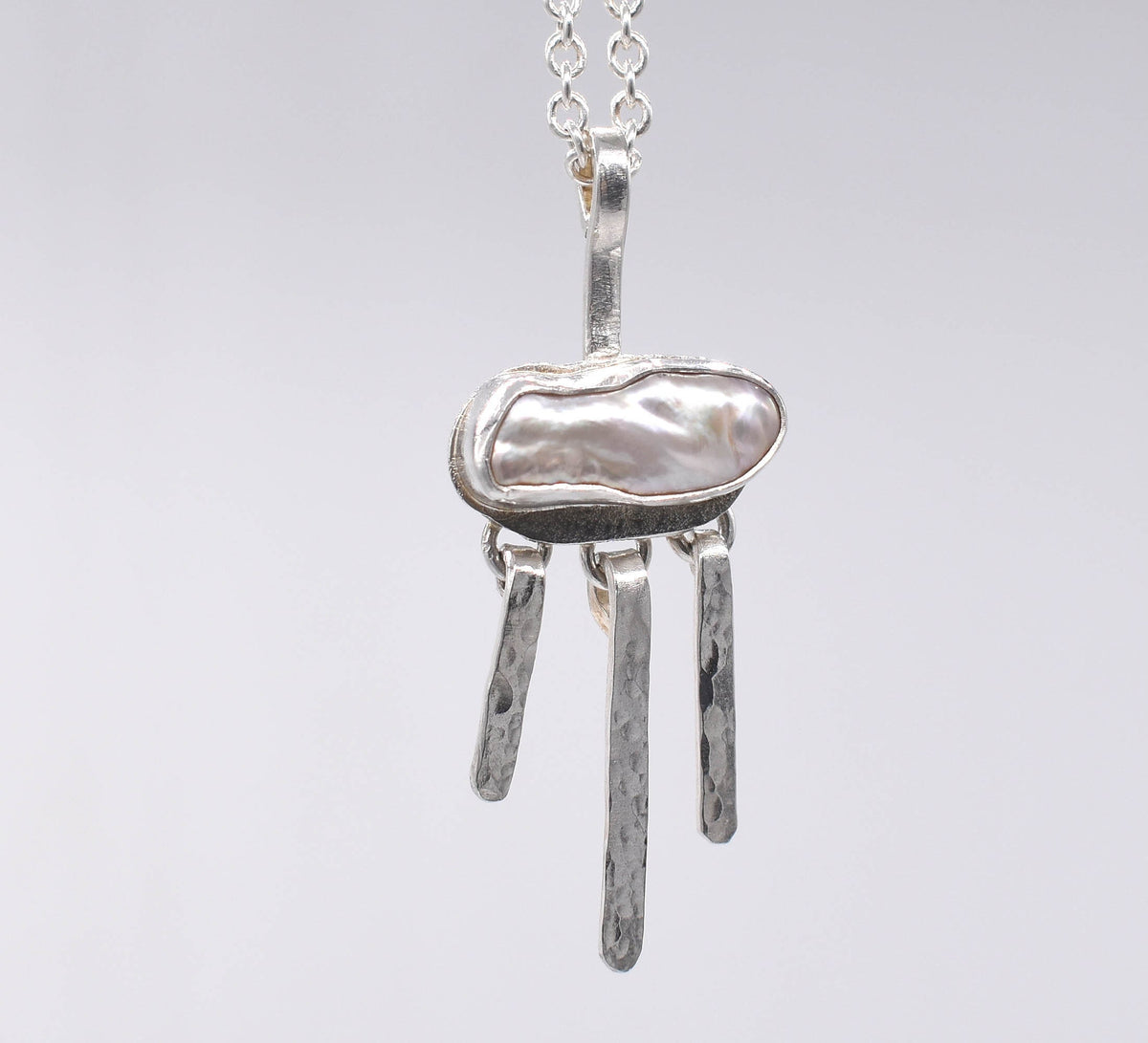 Handmade Biwa Pearl Sterling Silver Pendant