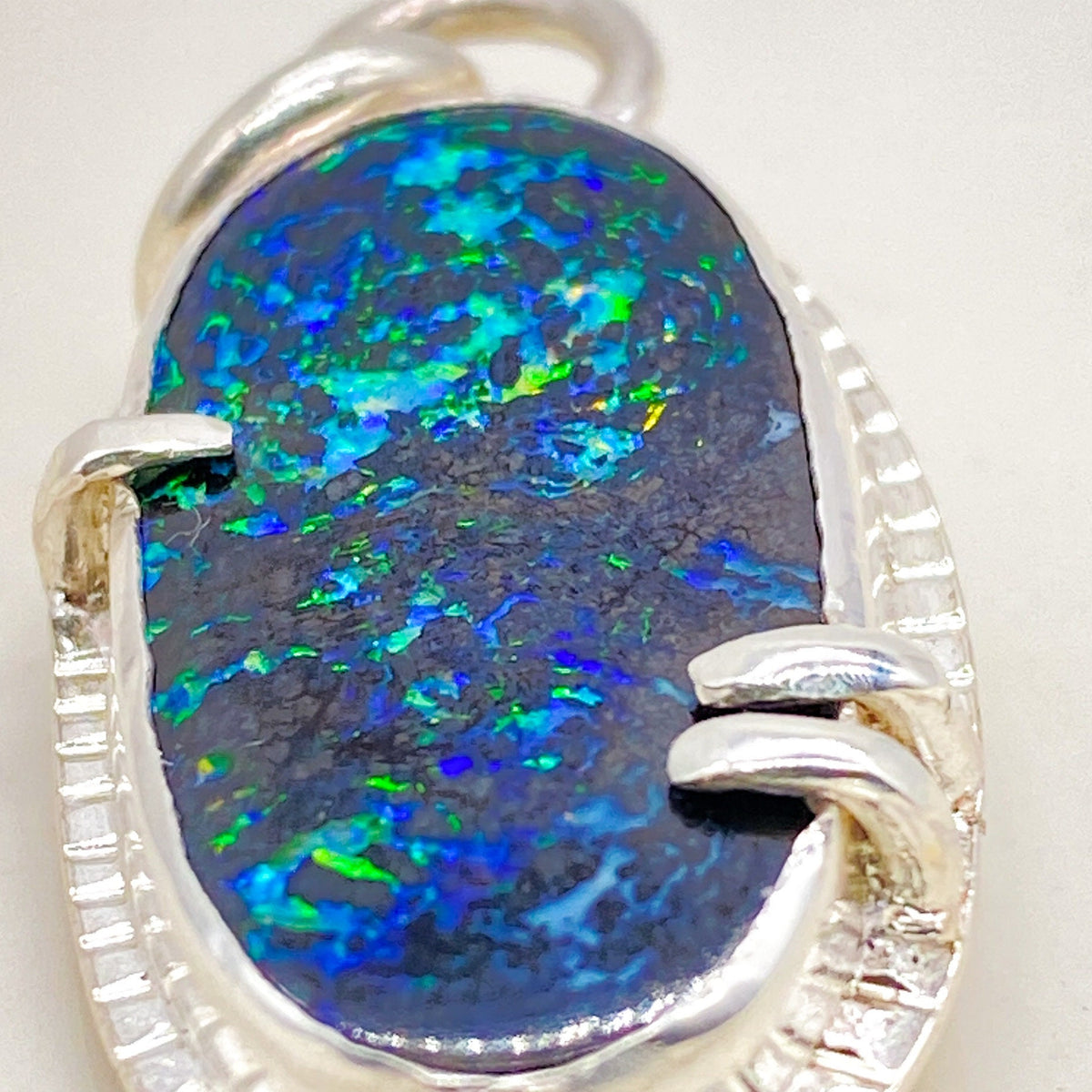 Handmade Black Opal and Welo Opal Sterling Silver Pendant