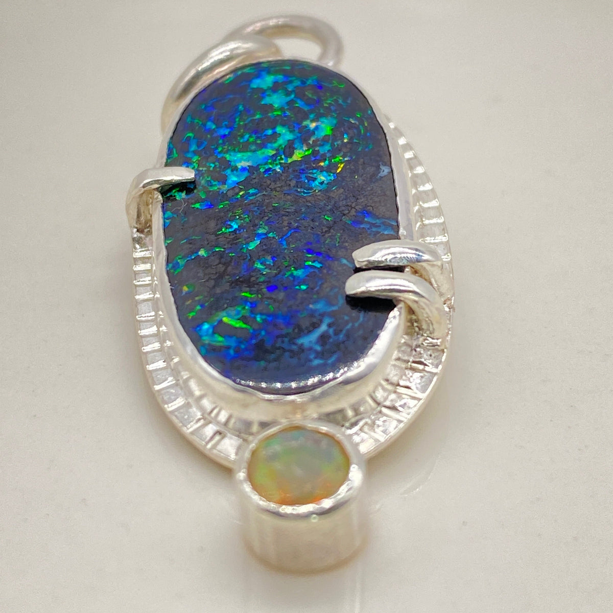 Handmade Black Opal and Welo Opal Sterling Silver Pendant