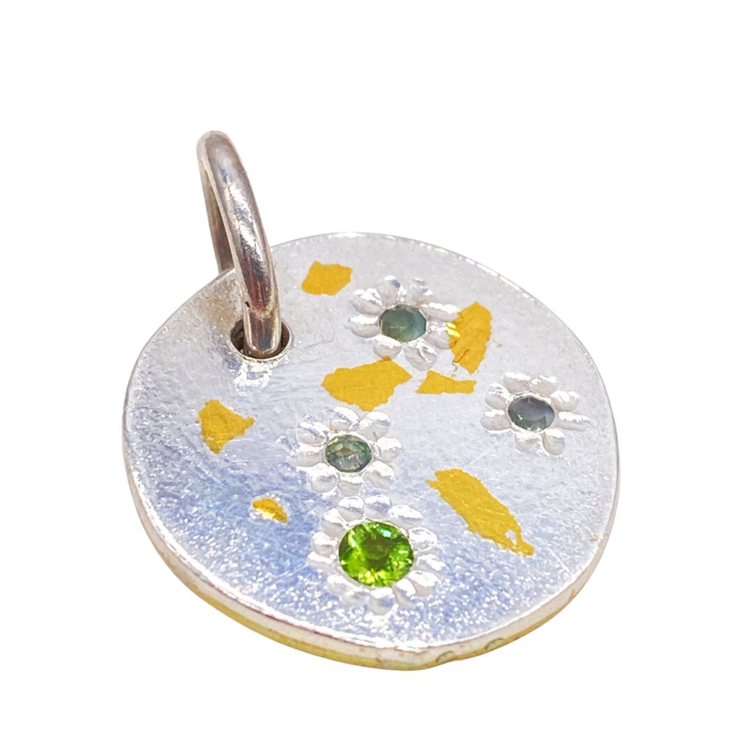Paraiba Tourmaline and Grandidierite Silver & Gold Keum-Boo Pendant