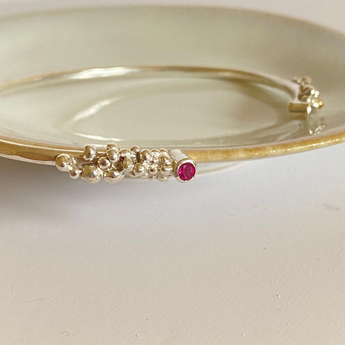 Ruby and Tourmaline Sterling Silver Cuff Handmade