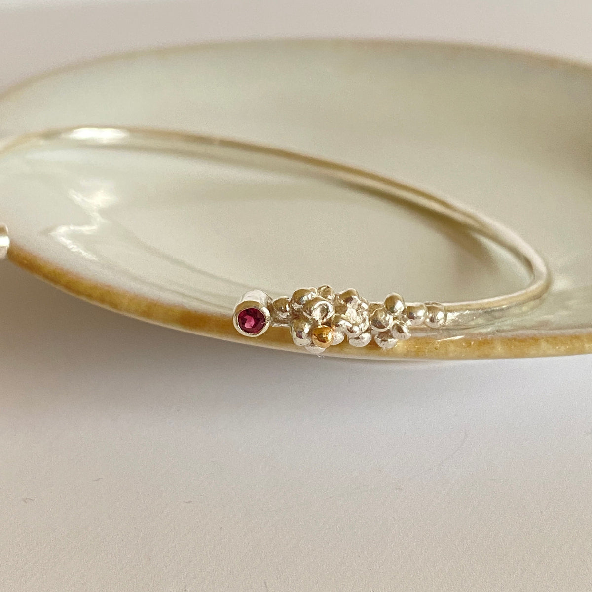 Ruby and Tourmaline Sterling Silver Cuff Handmade