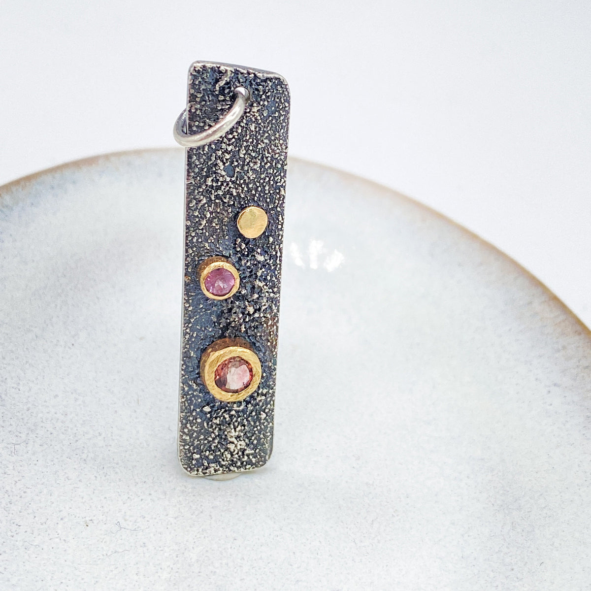 Handmade Pink Tourmaline Silver and Gold Pendant