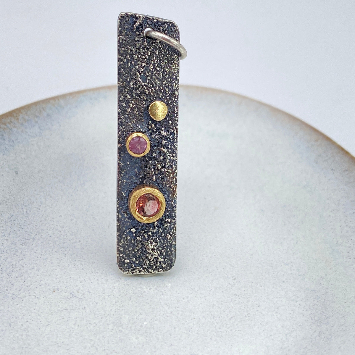 Handmade Pink Tourmaline Silver and Gold Pendant