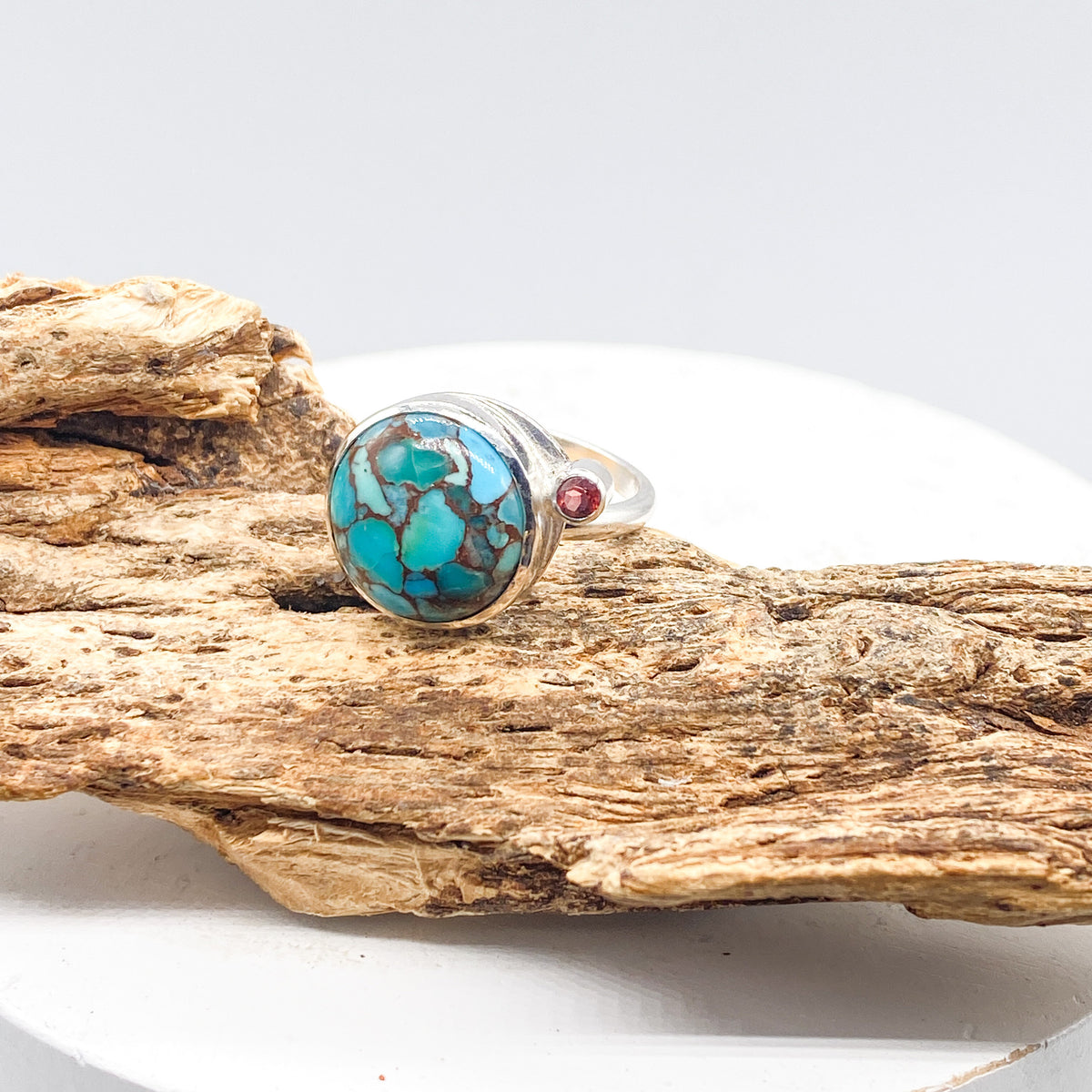 Handmade Turquoise and Pink Tourmaline Sterling Silver Ring