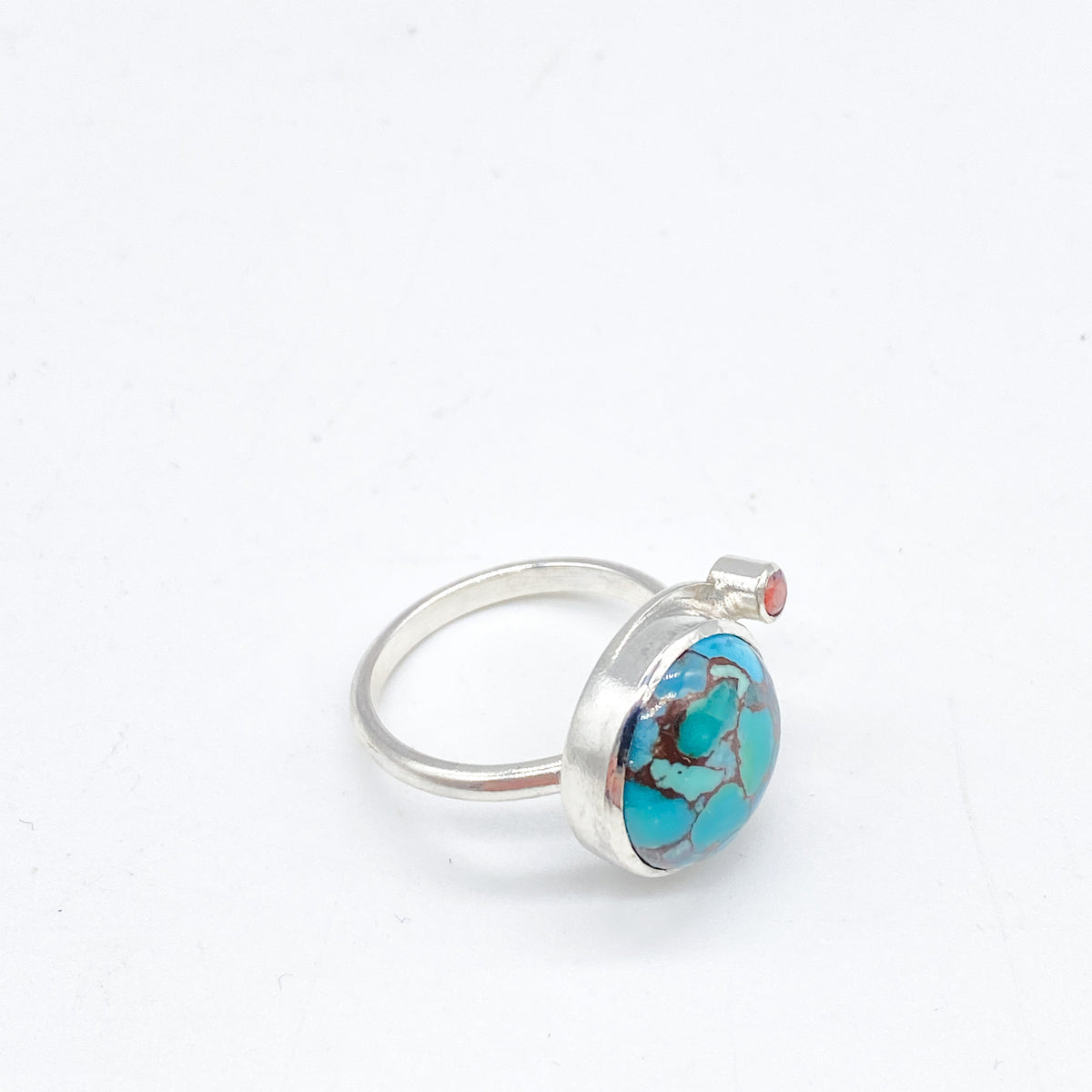Handmade Turquoise and Pink Tourmaline Sterling Silver Ring