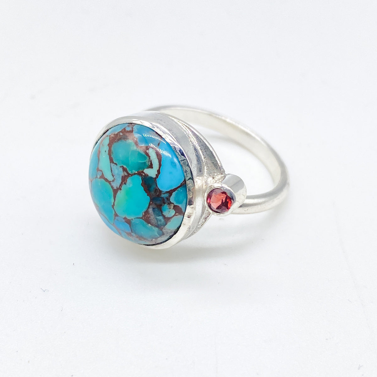 Handmade Turquoise and Pink Tourmaline Sterling Silver Ring
