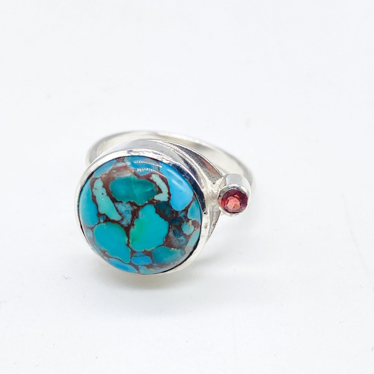 Tourquoise and Pink Tourmaline Handmade Silver Ring
