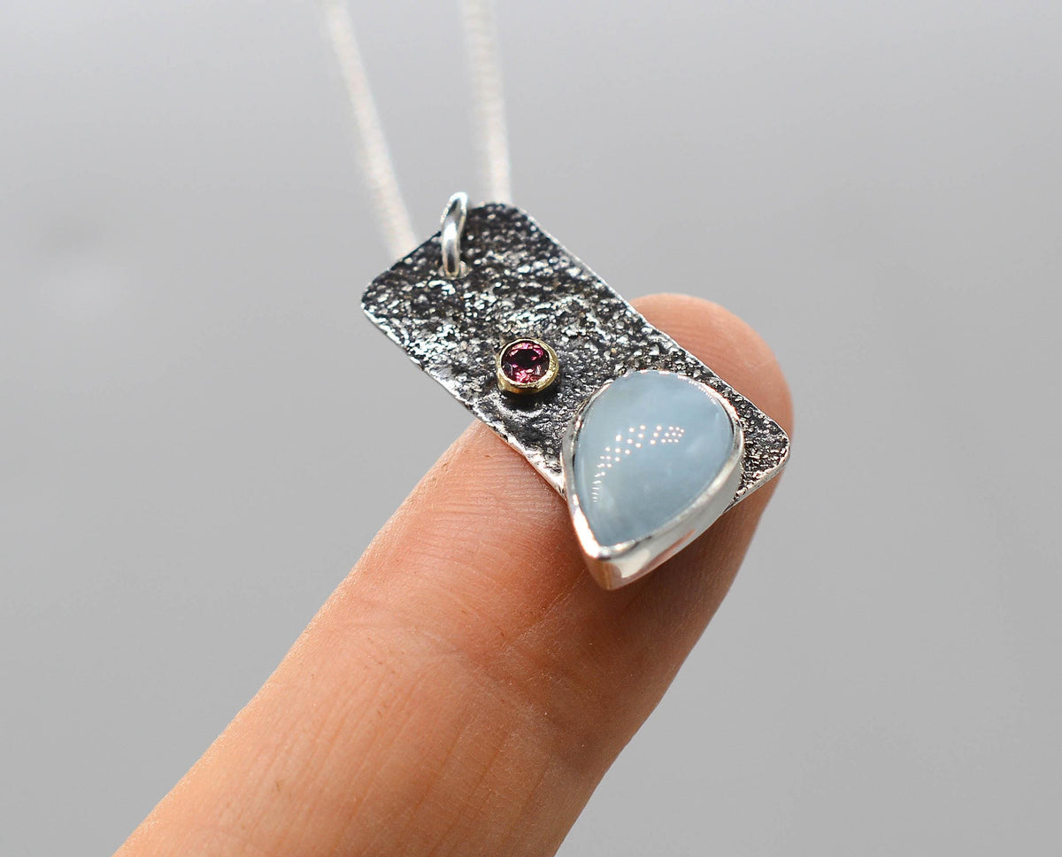 Handmade Aquamarine and Pink Tourmaline Handmade Silver PendantAquamarine and Pink Tourmaline Handmade Silver Pendant