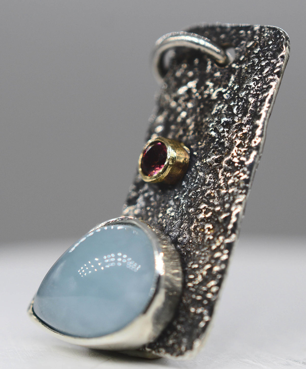 Handmade Aquamarine and Pink Tourmaline Handmade Silver Pendant