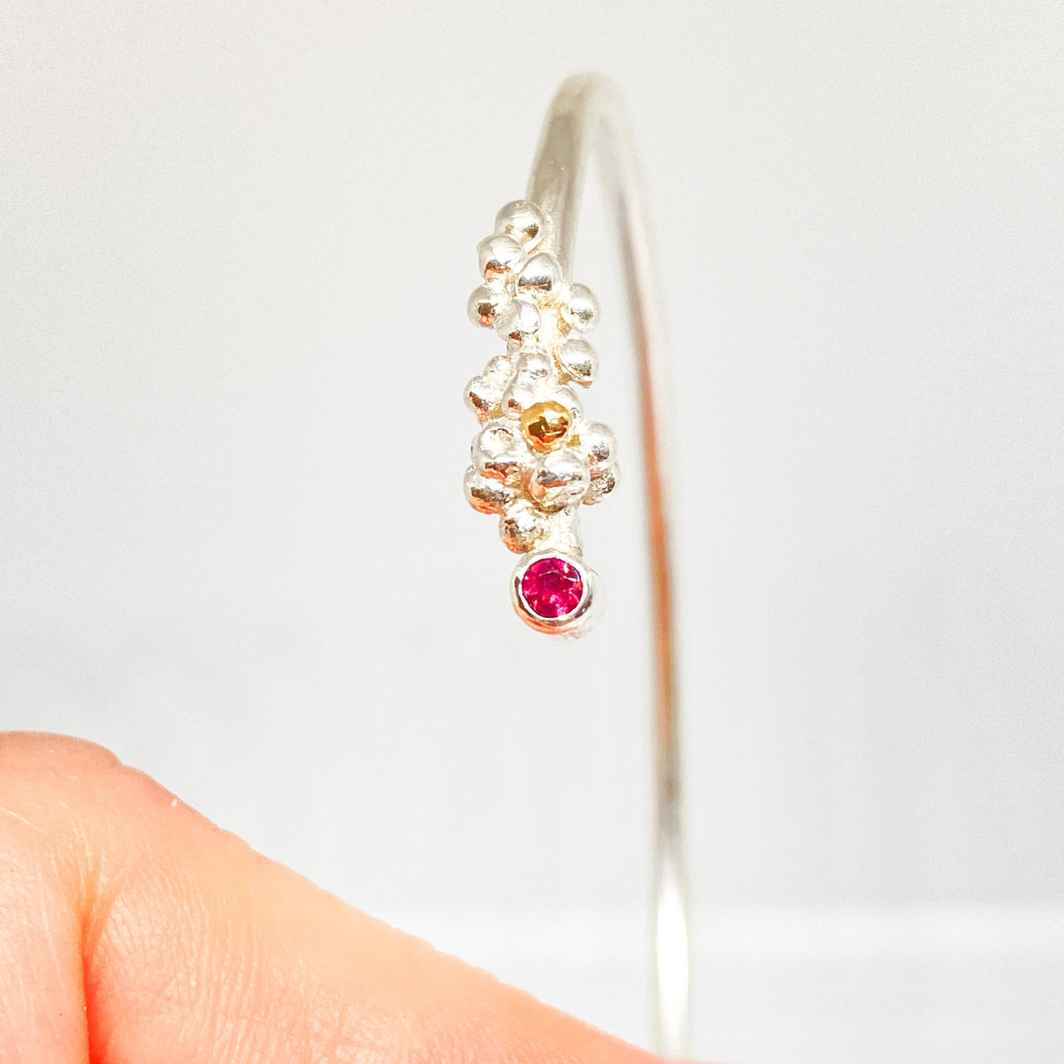 Ruby and Tourmaline Sterling Silver Cuff Handmade