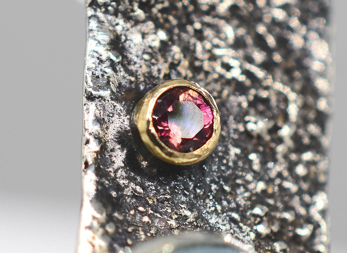 Aquamarine and Pink Tourmaline Handmade Silver Pendant