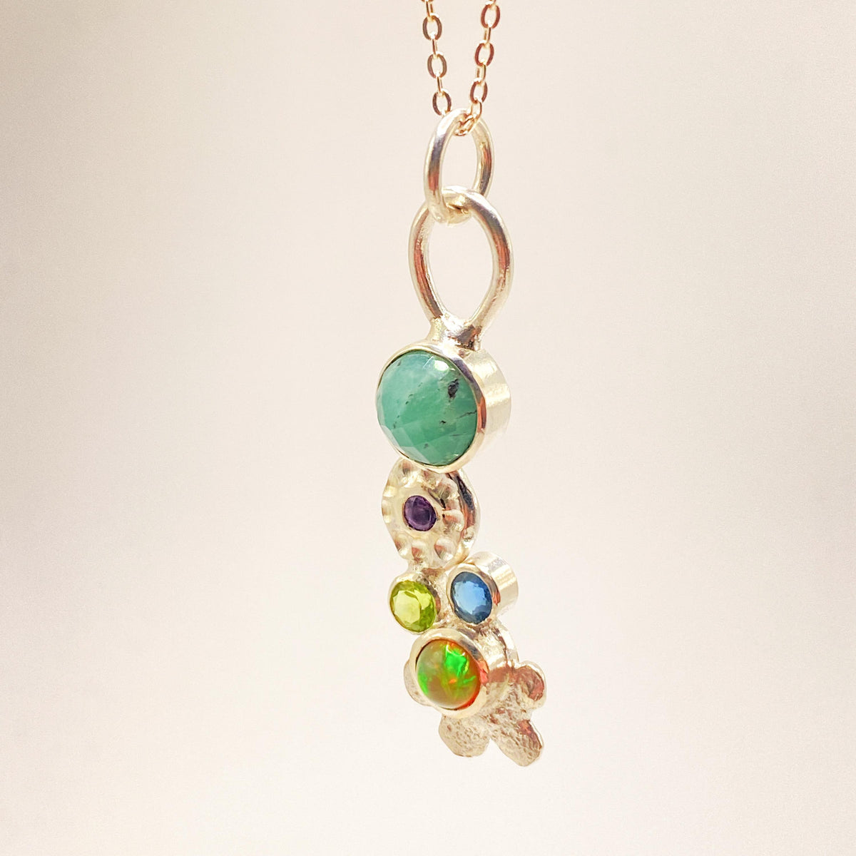 Mixed Gemstone Silver Pendant Handmade