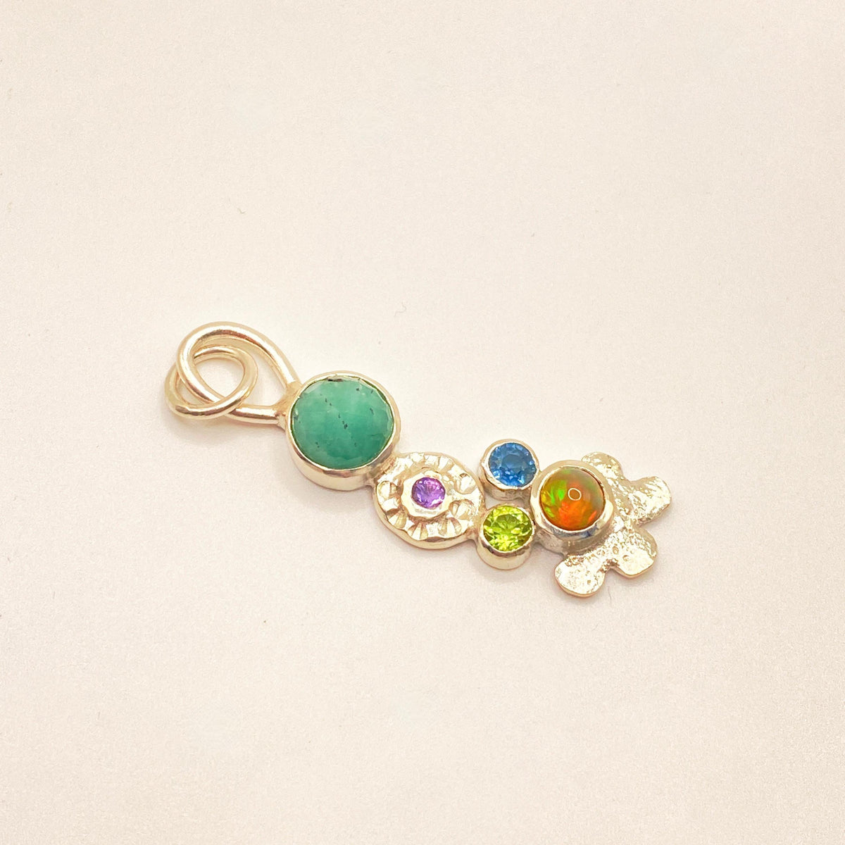 Mixed Gemstone Silver Pendant Handmade