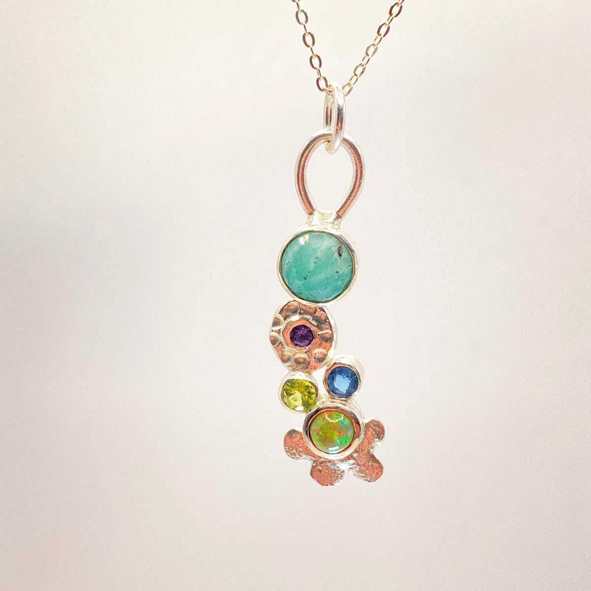 Mixed Gemstone Silver Pendant Handmade
