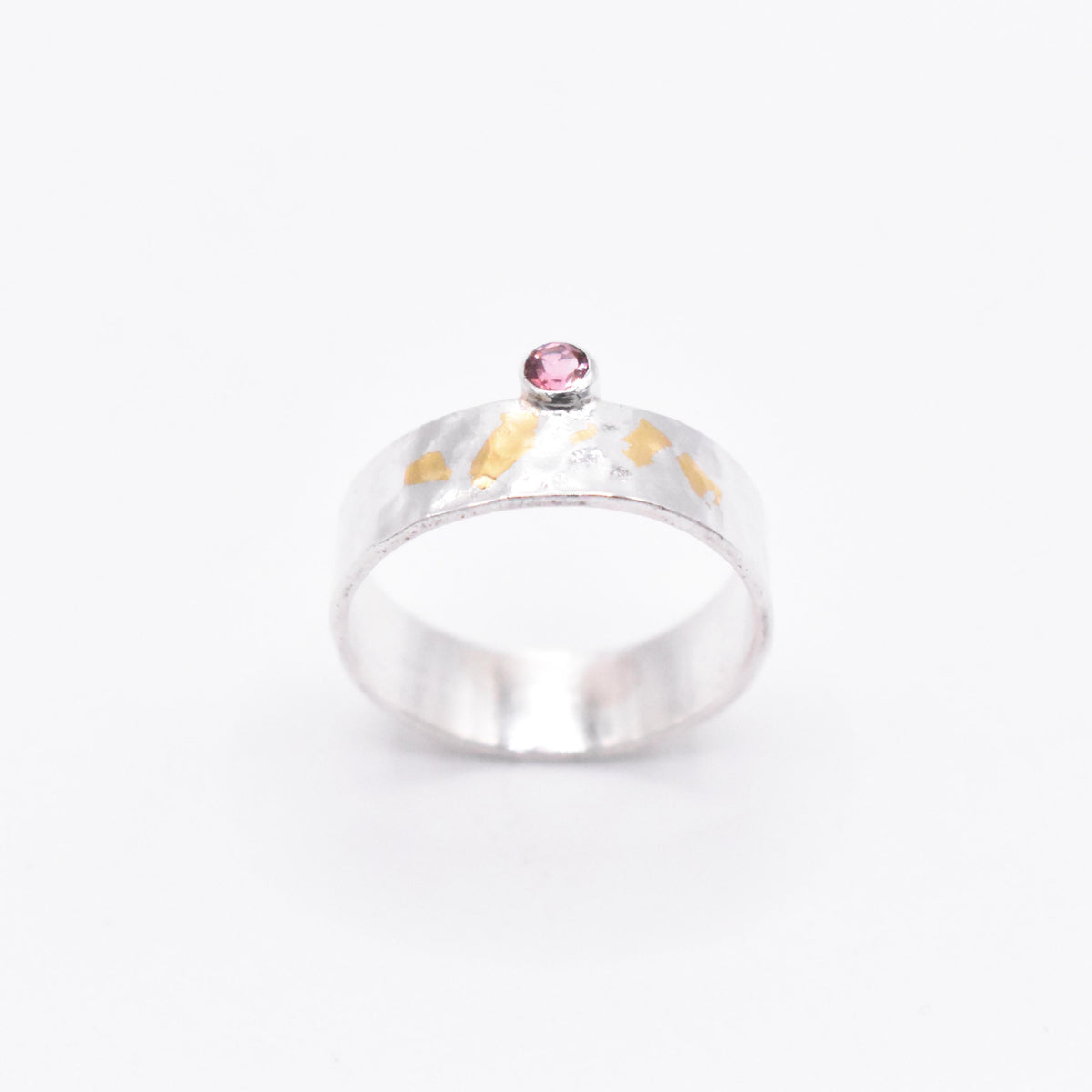 Pink Tourmaline Sterling Silver and Keum-Boo Gold Ring