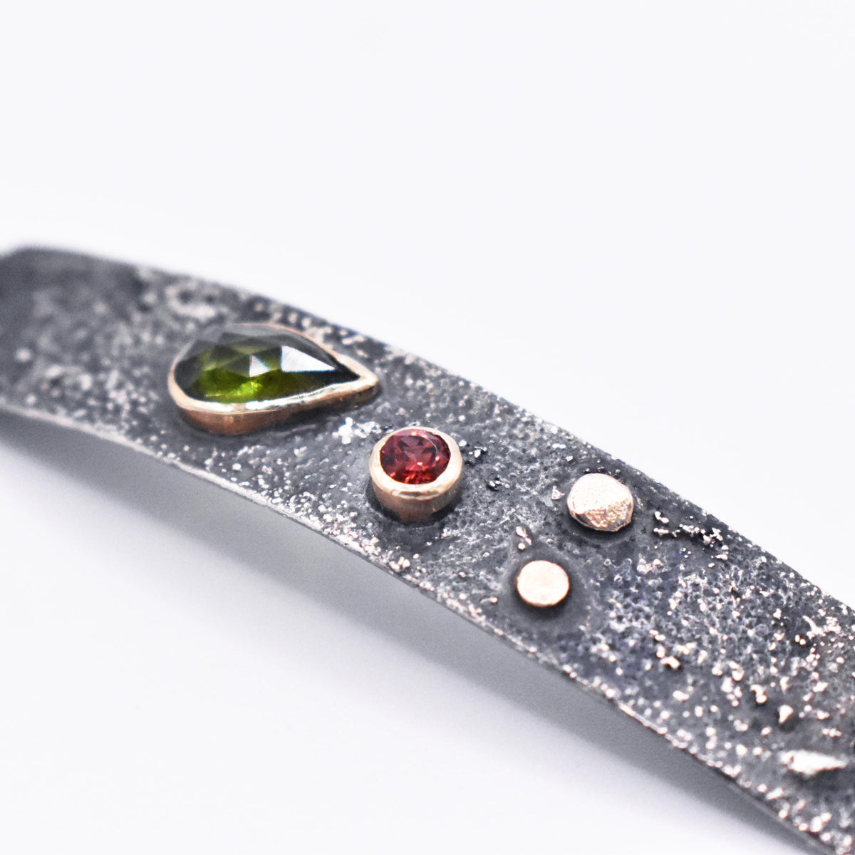 Handmade Oxidised Sterling Silver Bracelet with Tourmalines and 9ct Gold