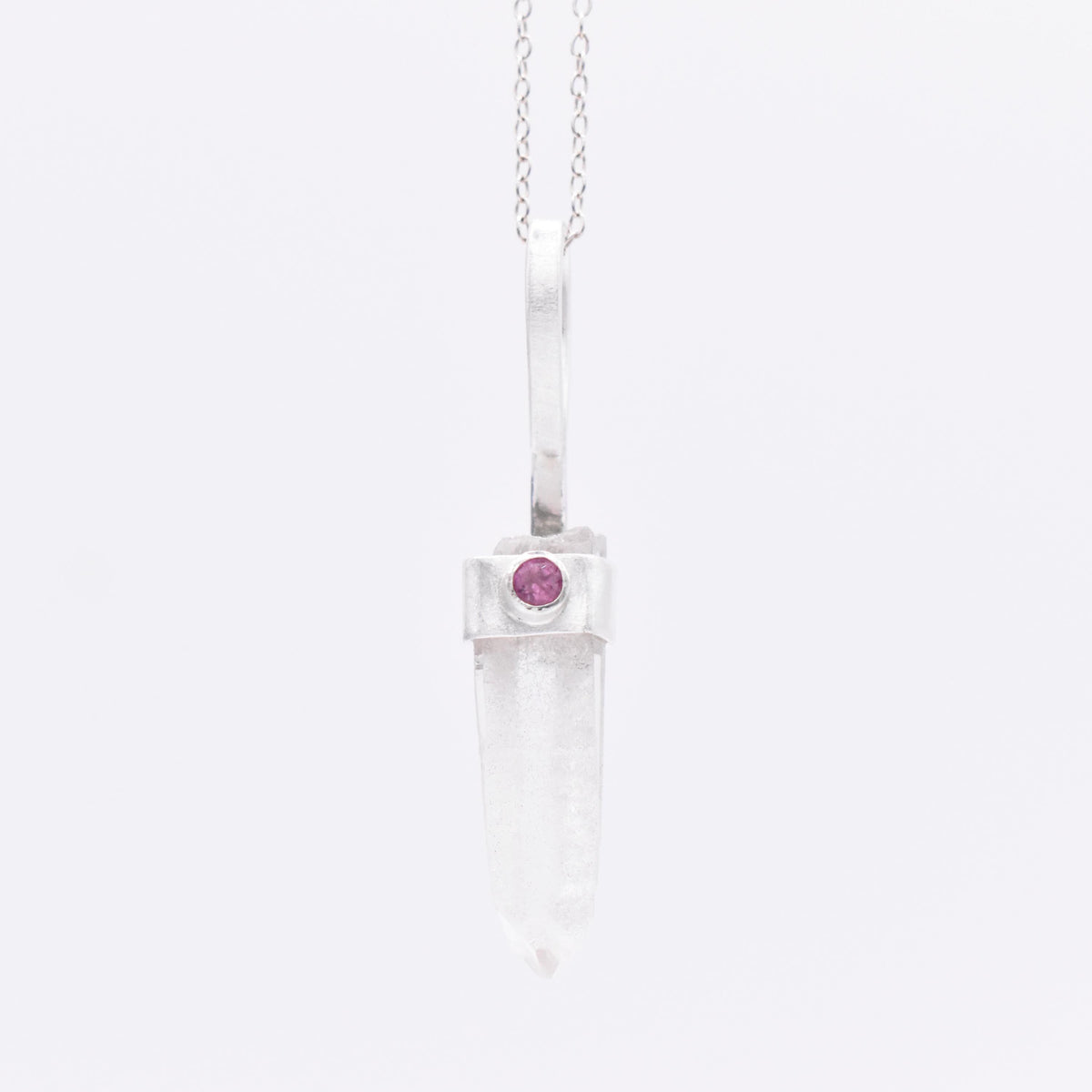 Handmade Quartz & Pink Tourmaline Sterling Silver Pendant
