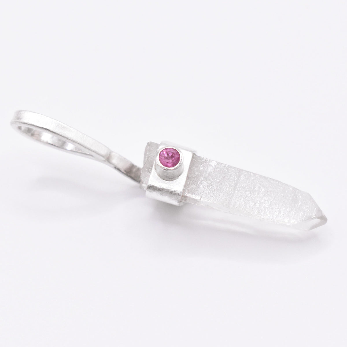 Handmade Quartz & Pink Tourmaline Sterling Silver Pendant