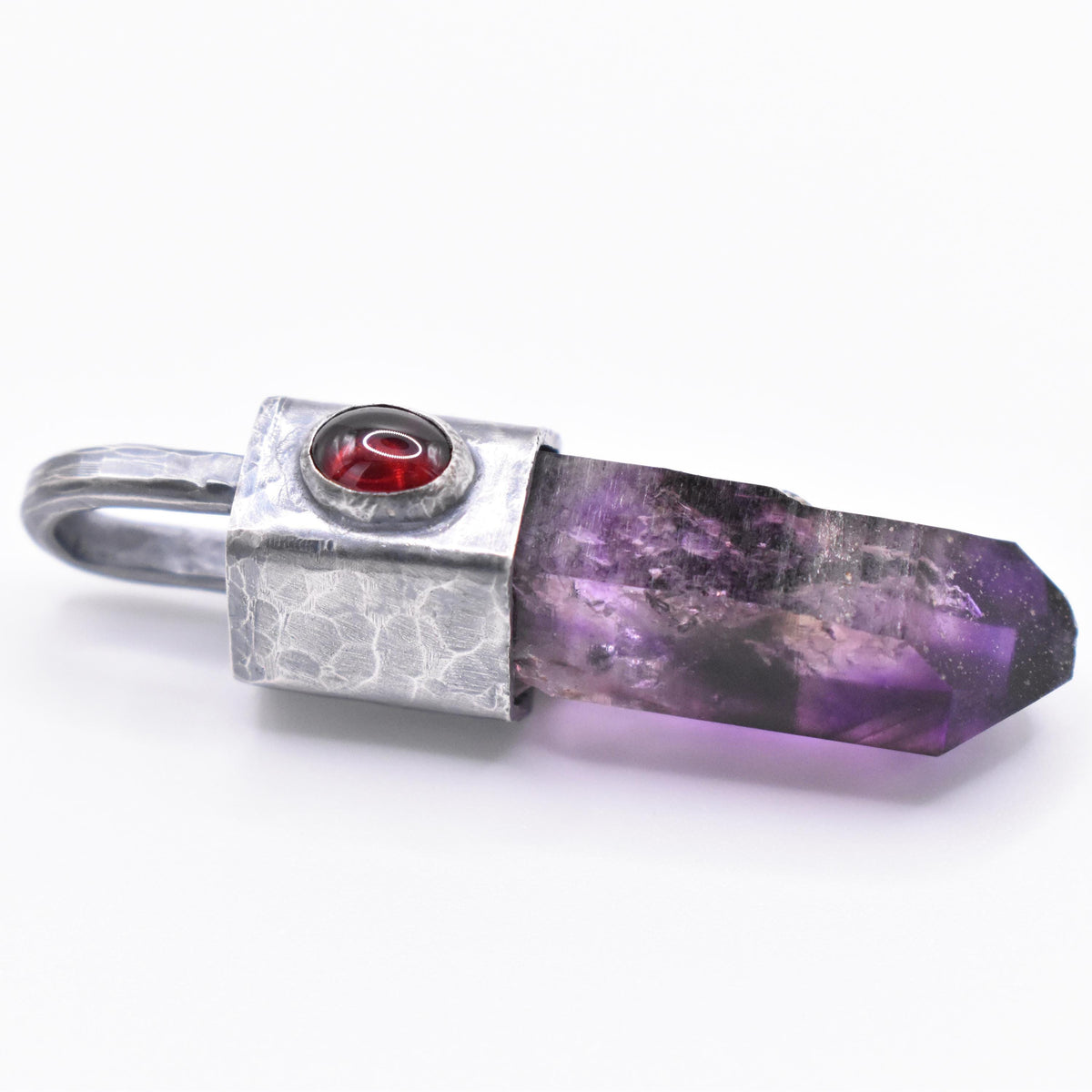 Handmade Brandberg Crystal Silver Pendant with Garnet Gemstone