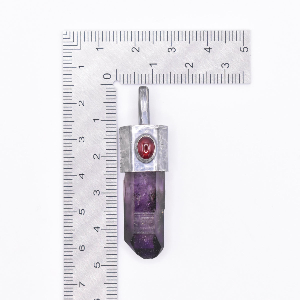 Handmade Brandberg Crystal Silver Pendant with Garnet Gemstone