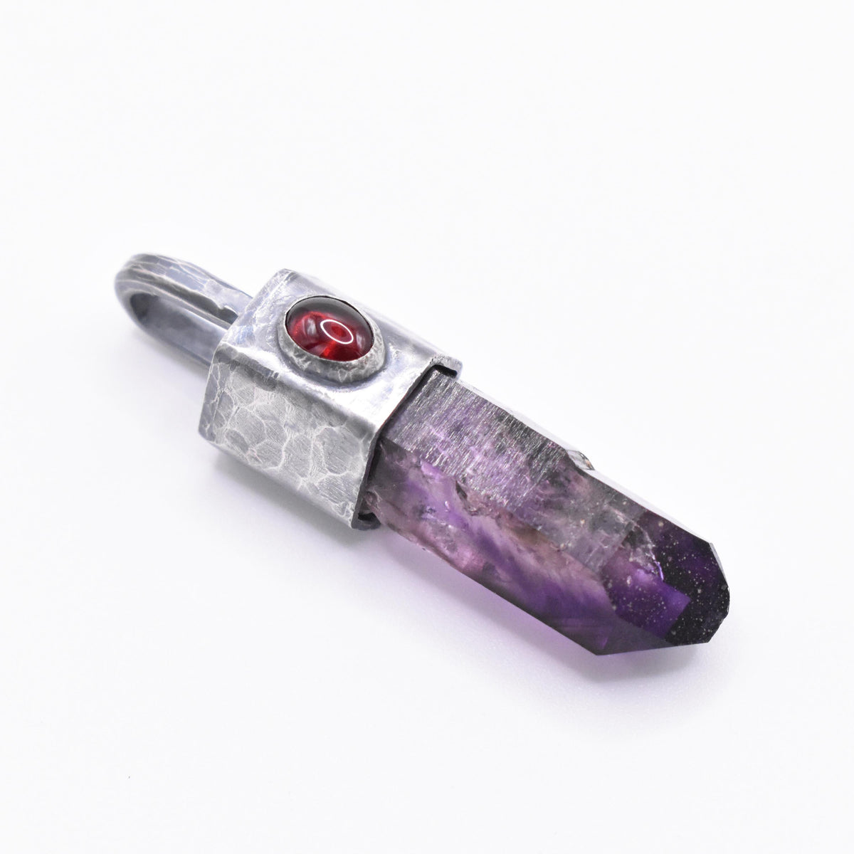 Handmade Brandberg Crystal Silver Pendant with Garnet Gemstone