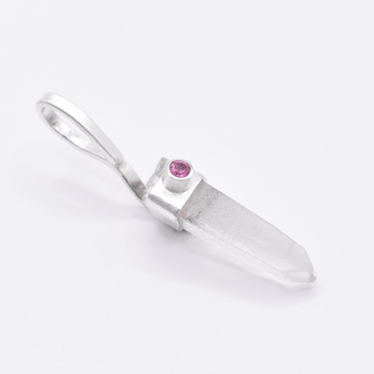 Handmade Quartz & Pink Tourmaline Sterling Silver Pendant