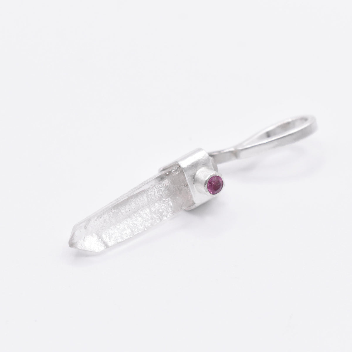 Handmade Quartz & Pink Tourmaline Sterling Silver Pendant