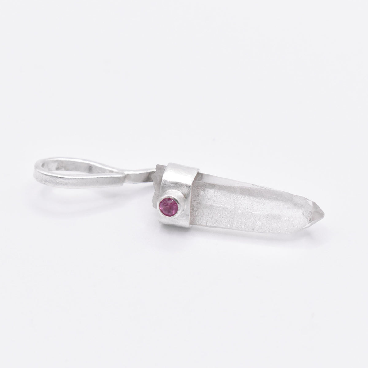 Handmade Quartz & Pink Tourmaline Sterling Silver Pendant