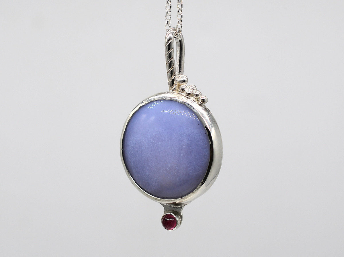 Blue Chalcedony & Pink Tourmaline Silver Pendant
