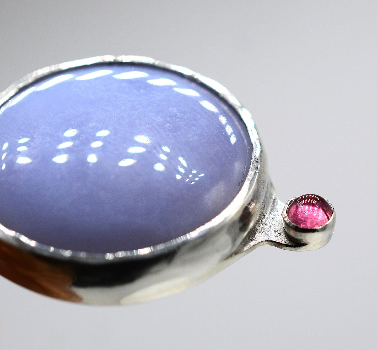 Blue Chalcedony & Pink Tourmaline Silver Pendant