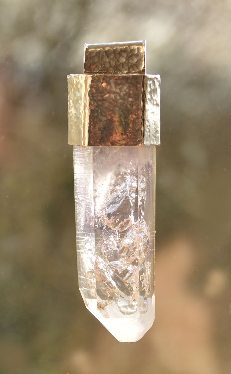 Handmade Brandberg Amethyst Flame Enhydro Crystal Silver Pendant