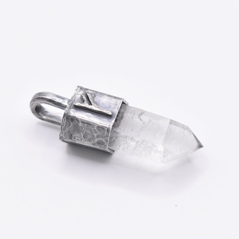 Handmade Quartz Blackened Sterling Silver Fehu Rune Pendant