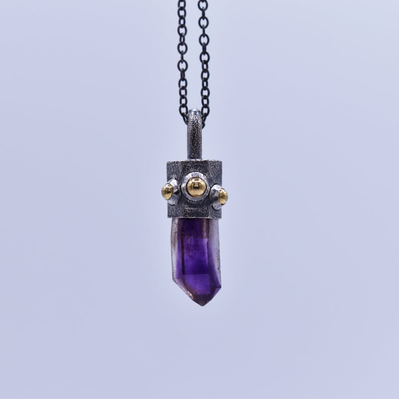 Handmade Brandberg Amethyst Oxidised Sterling Silver and 18ct Gold Pendant