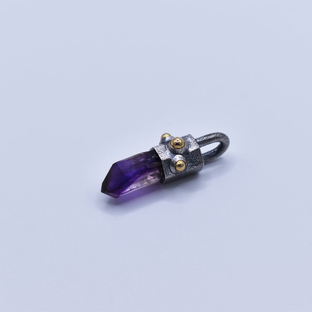 Handmade Brandberg Amethyst Oxidised Sterling Silver and 18ct Gold Pendant