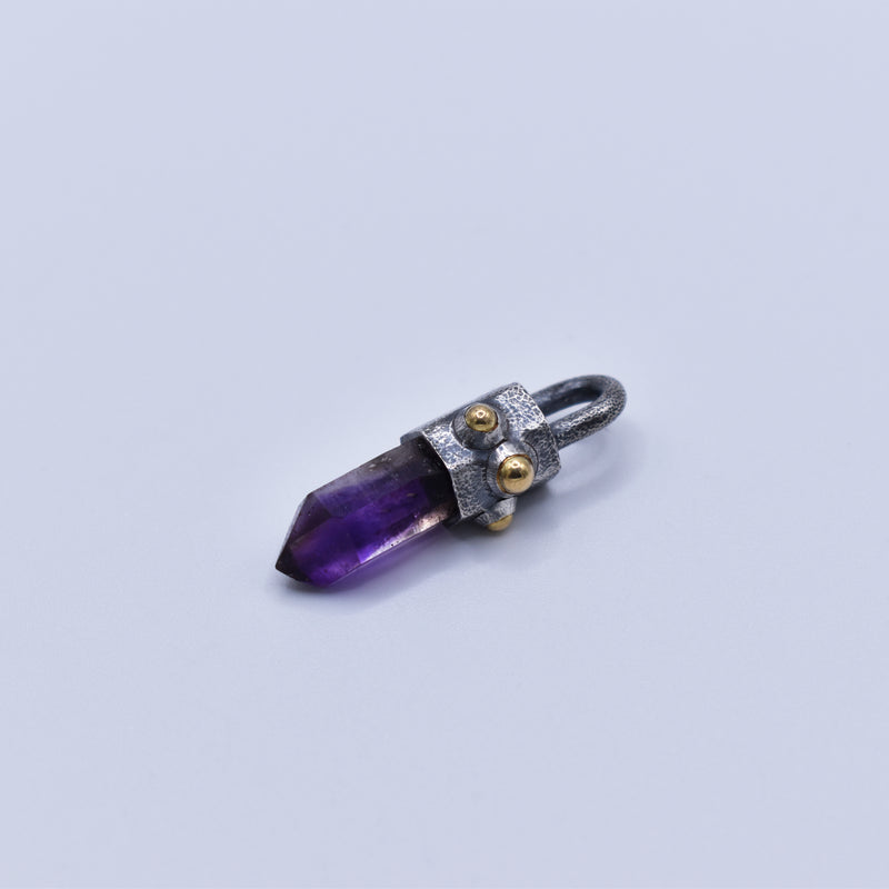 Handmade Brandberg Amethyst Oxidised Sterling Silver and 18ct Gold Pendant