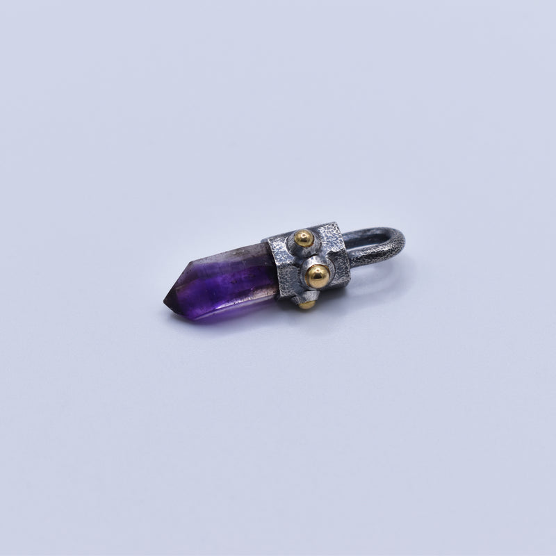 Handmade Brandberg Amethyst Oxidised Sterling Silver and 18ct Gold Pendant