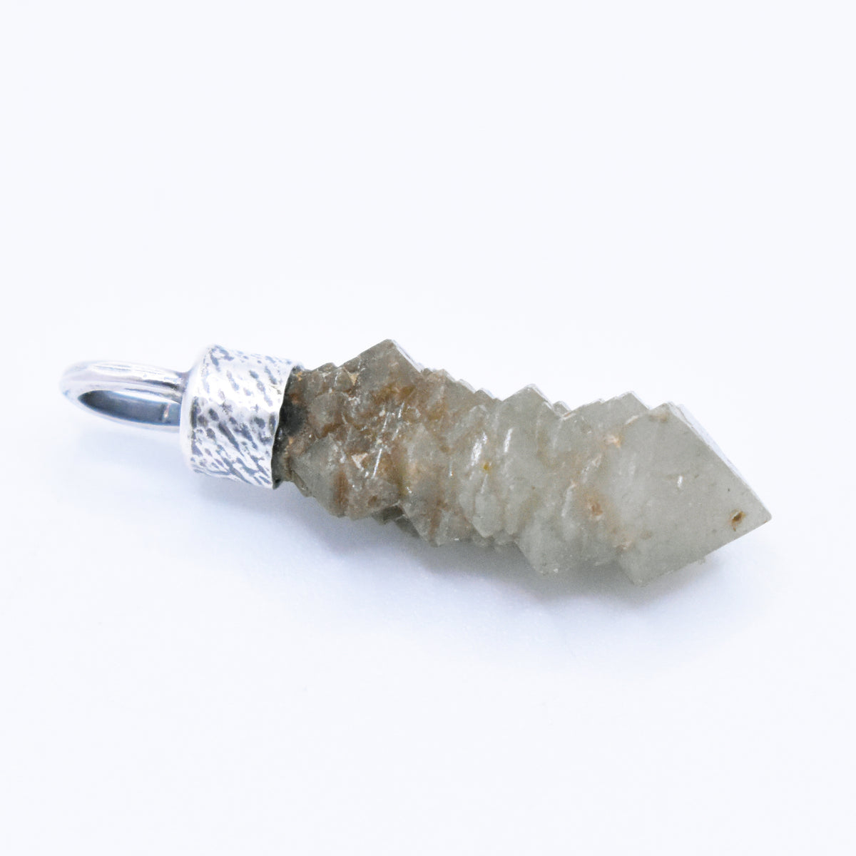 Handmade Mongolian Green Sceptre Generator Quartz Blackened Sterling Silver Pendant