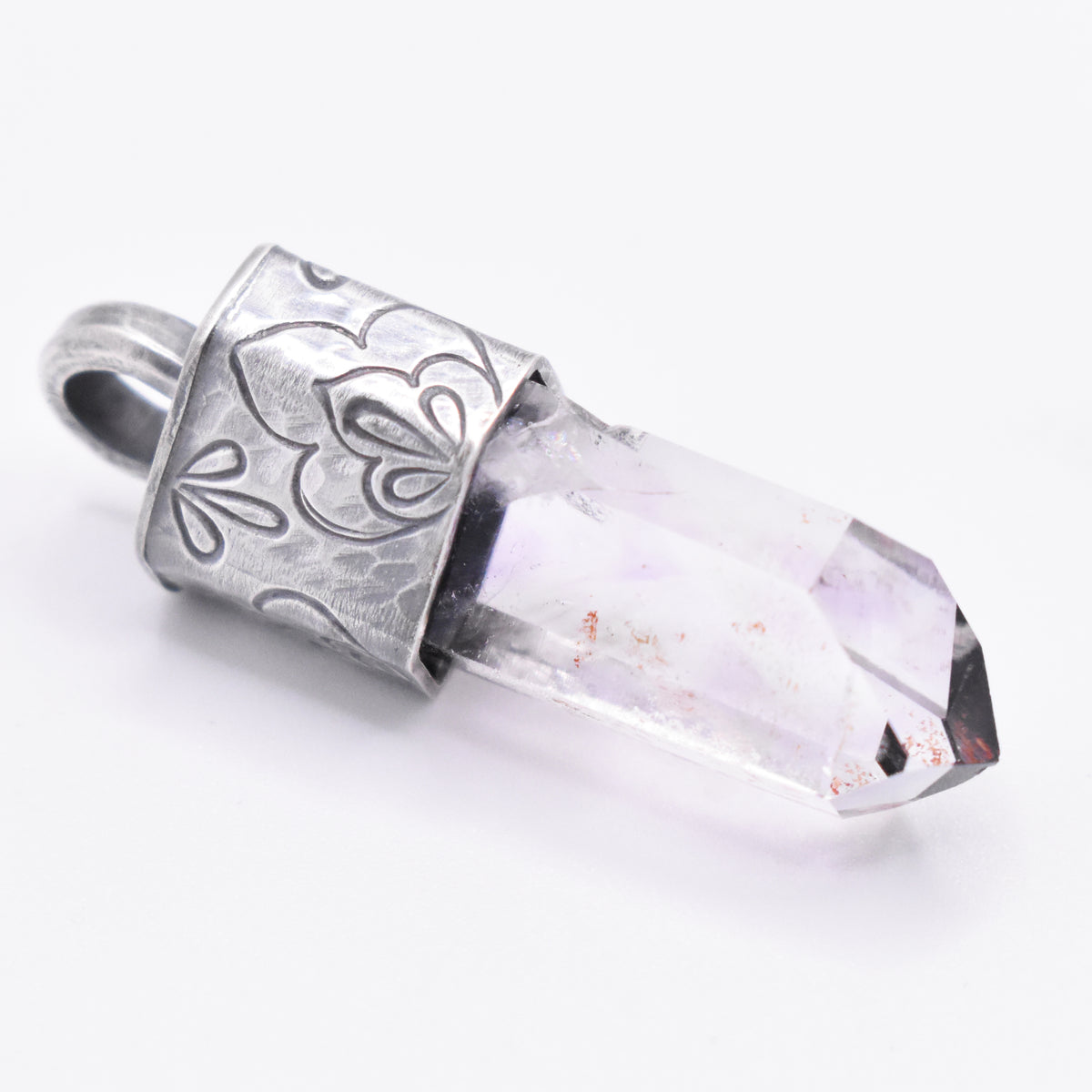 Handmade Brandberg Quartz Stamped Sterling Silver Crystal Pendant
