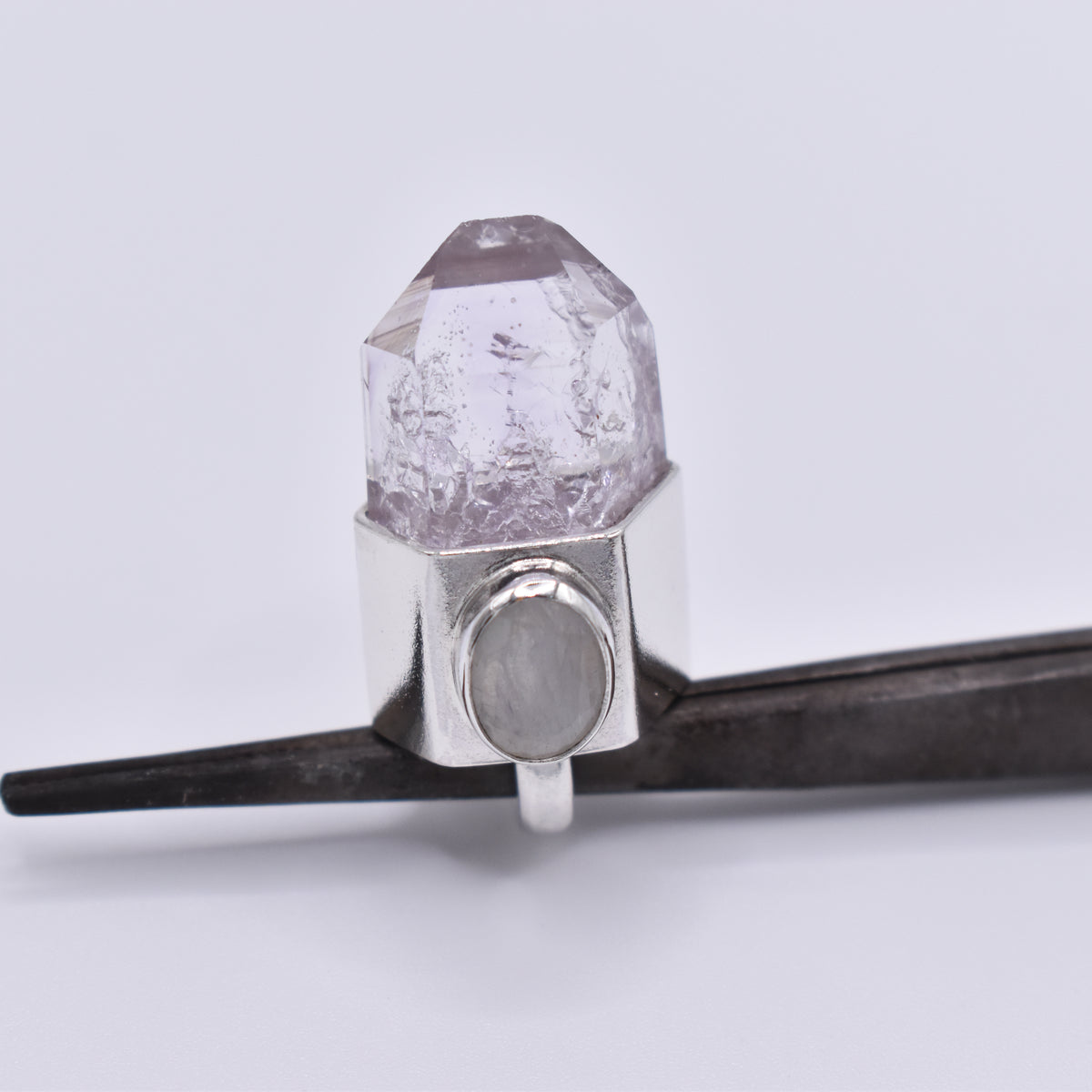 Handmade Brandberg Quartz and Moonstone Sterling Silver Crystal Pendant