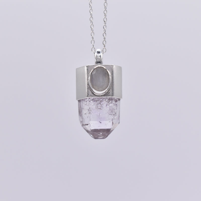 Handmade Brandberg Quartz and Moonstone Sterling Silver Crystal Pendant